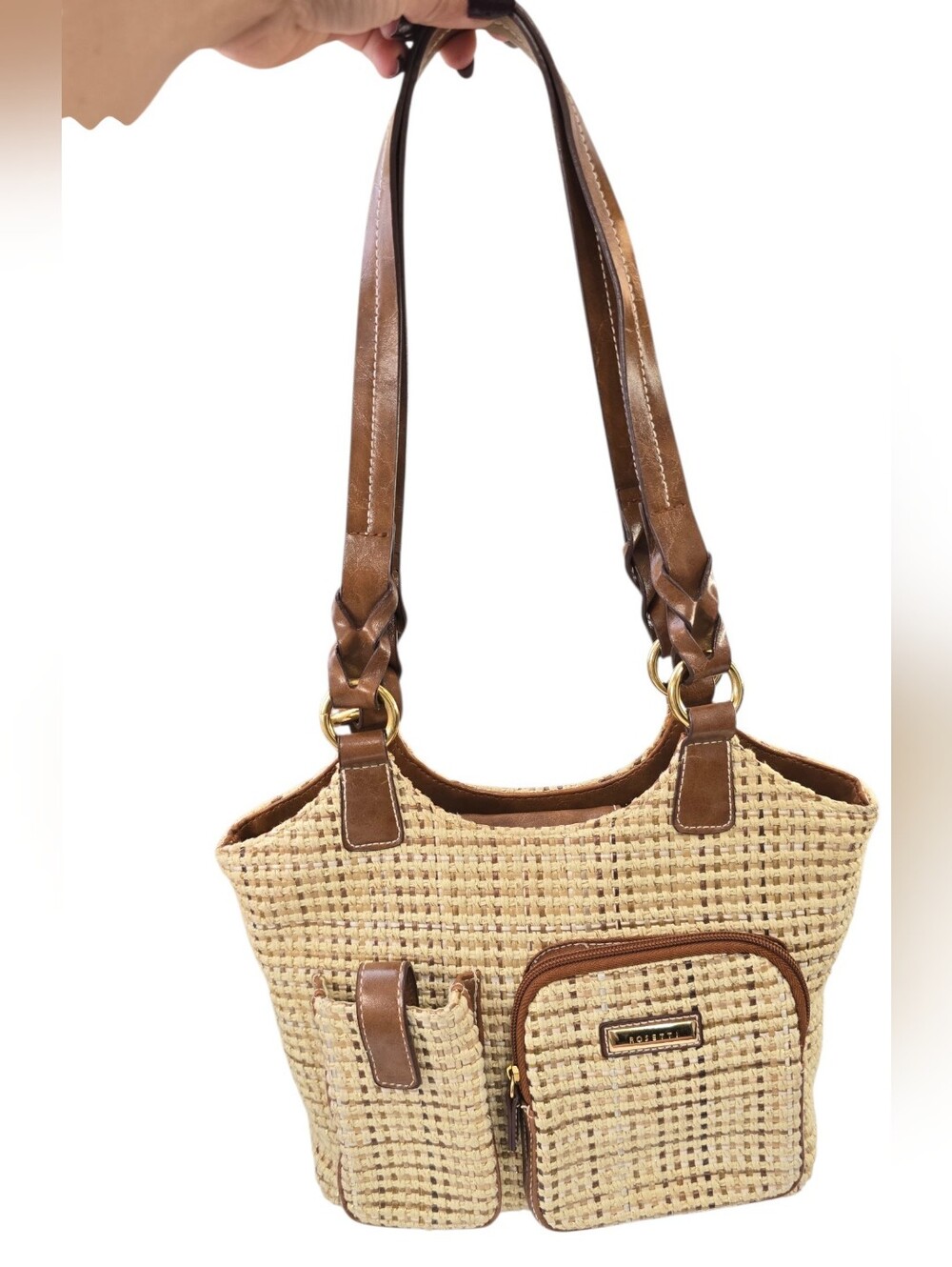 Rosetti Woven Tote in Beige & Brown